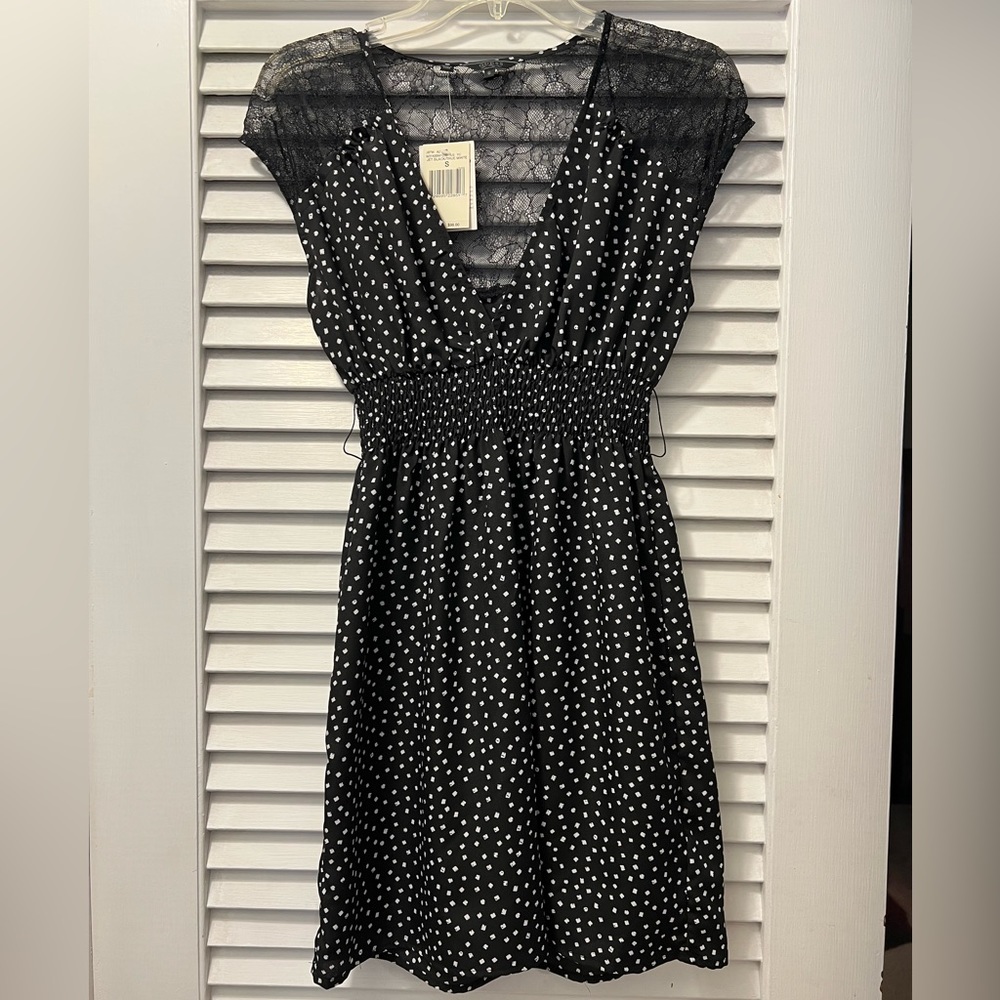 NWT Guess Lace and Black and White Polka Dots Silk Dress